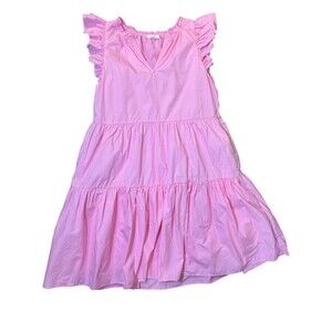 A Loves A Women’s Medium Pink Cotton Tiered Ruffle Dress Pockets Pullover